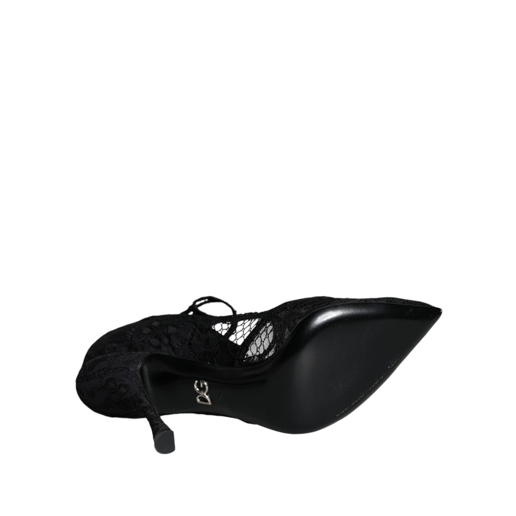 Dolce &amp; Gabbana Black Mary Jane Pumps Lace Crystals Heels Shoes