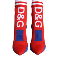 Dolce & Gabbana Red Blue Stretch Sock Style Ankle Boots Logo Shoes