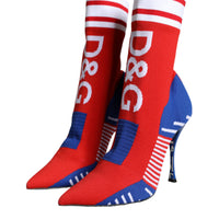 Dolce & Gabbana Red Blue Stretch Sock Style Ankle Boots Logo Shoes