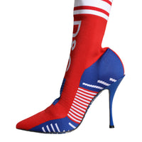 Dolce & Gabbana Red Blue Stretch Sock Style Ankle Boots Logo Shoes