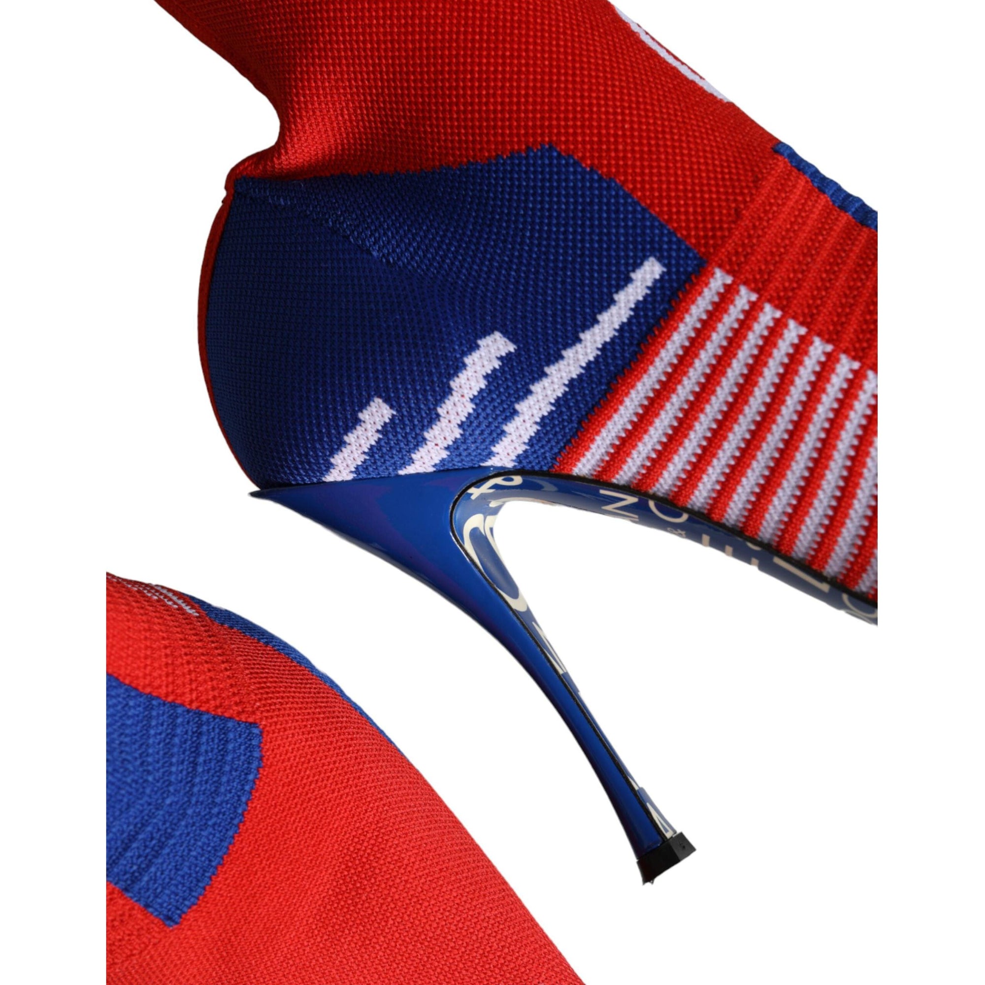 Dolce &amp; Gabbana Red Blue Stretch Sock Style Ankle Boots Logo Shoes