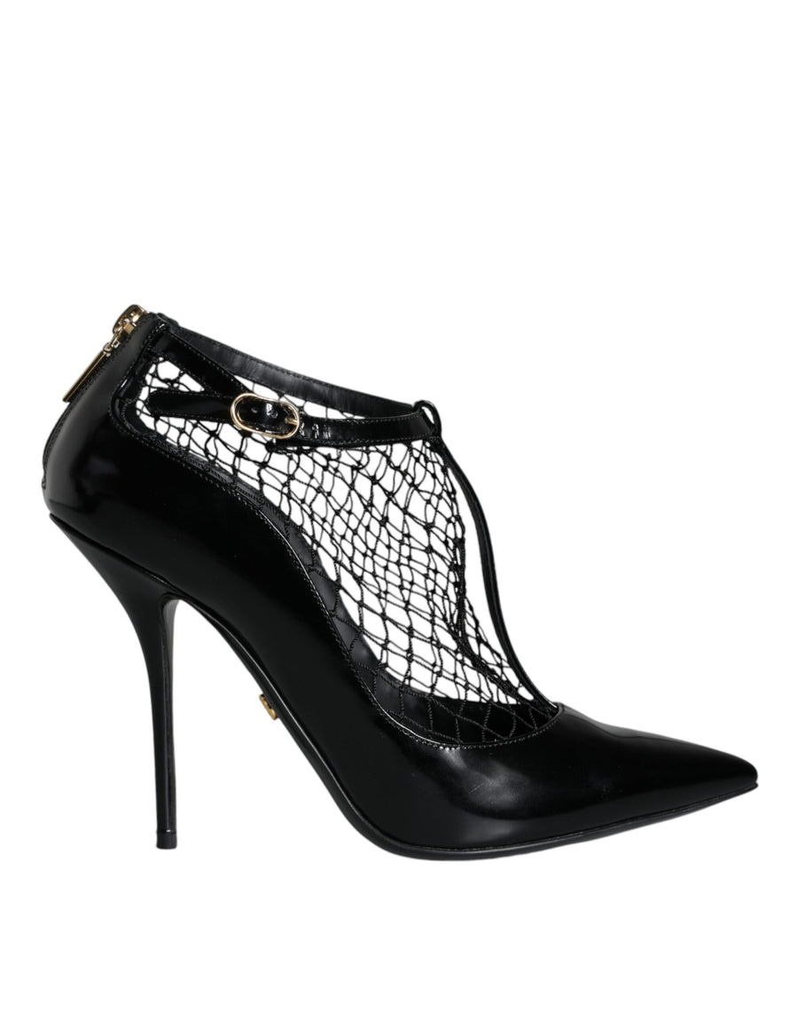 Dolce & Gabbana Black Mesh Patent Leather Heels Pumps Shoes