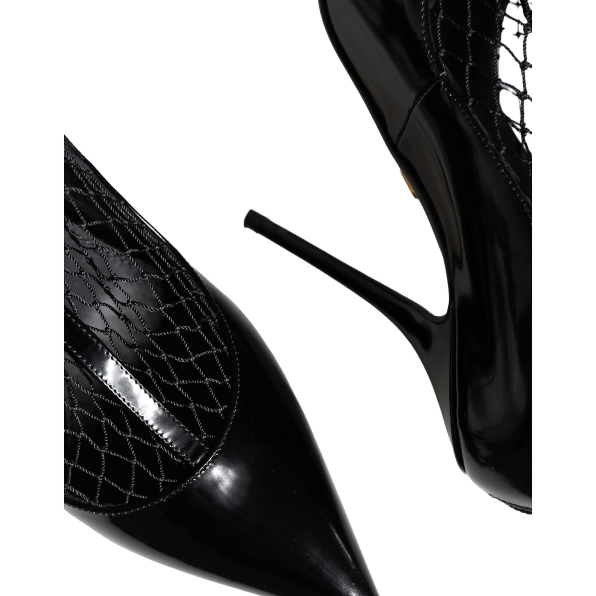 Dolce &amp; Gabbana Black Mesh Patent Leather Heels Pumps Shoes