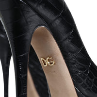 Dolce & Gabbana Black Leather Platform Heels Pumps Shoes