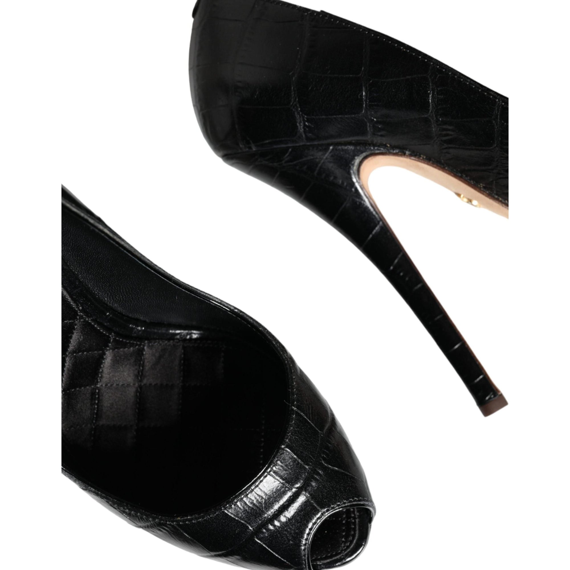 Dolce &amp; Gabbana Black Leather Platform Heels Pumps Shoes
