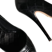 Dolce & Gabbana Black Leather Platform Heels Pumps Shoes