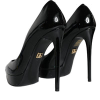 Dolce & Gabbana Black Leather Platform Heels Pumps Shoes