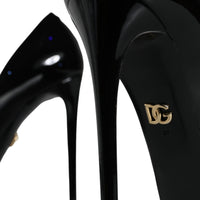 Dolce & Gabbana Black Leather Platform Heels Pumps Shoes