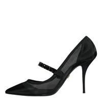 Dolce & Gabbana Black Mesh Mary Jane Crystal Heel Pumps Shoes