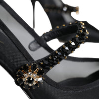 Dolce & Gabbana Black Mesh Mary Jane Crystal Heel Pumps Shoes