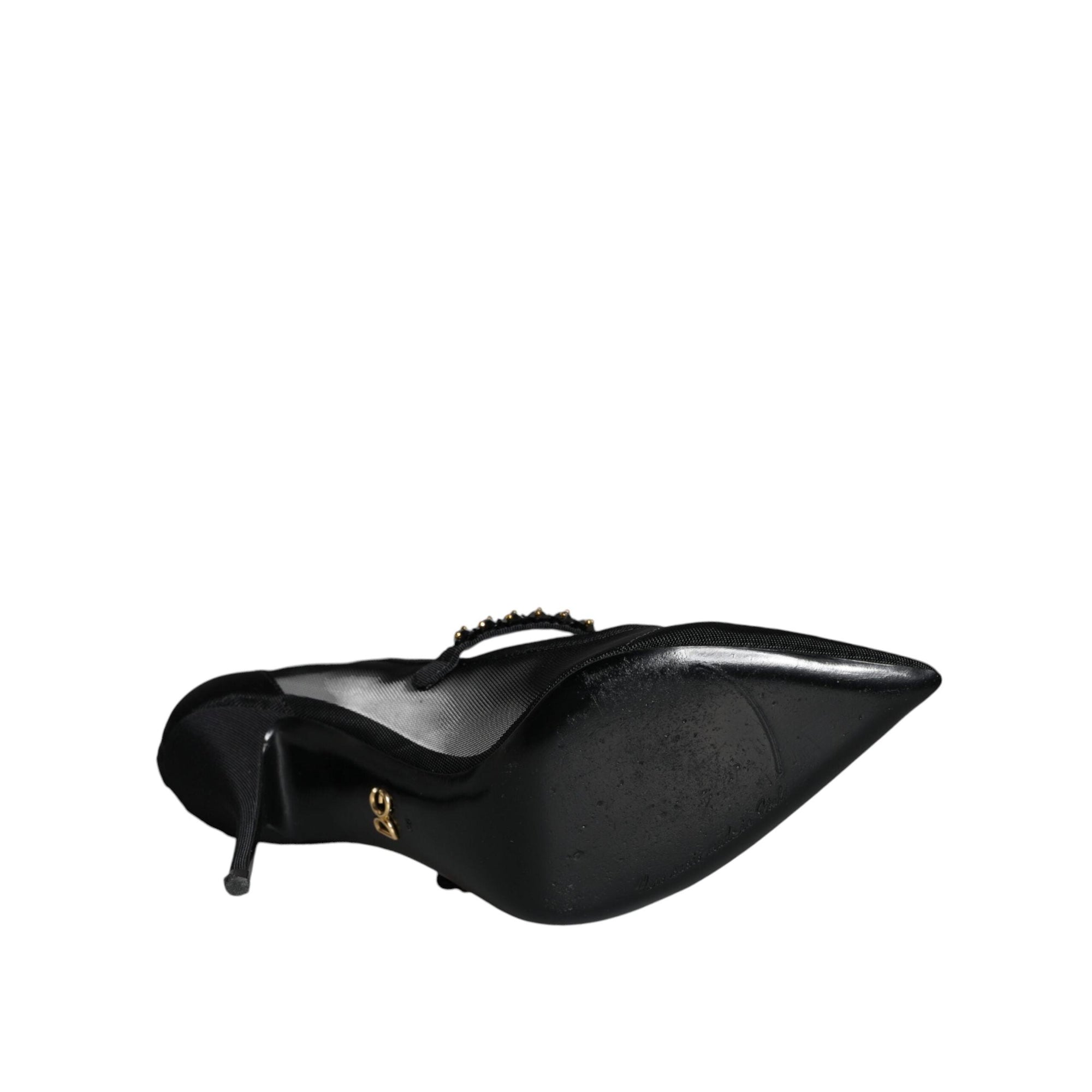 Dolce &amp; Gabbana Black Mesh Mary Jane Crystal Heel Pumps Shoes