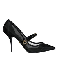 Dolce & Gabbana Black Mesh Mary Jane Crystal Heel Pumps Shoes