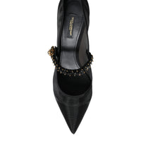 Dolce & Gabbana Black Mesh Mary Jane Crystal Heel Pumps Shoes