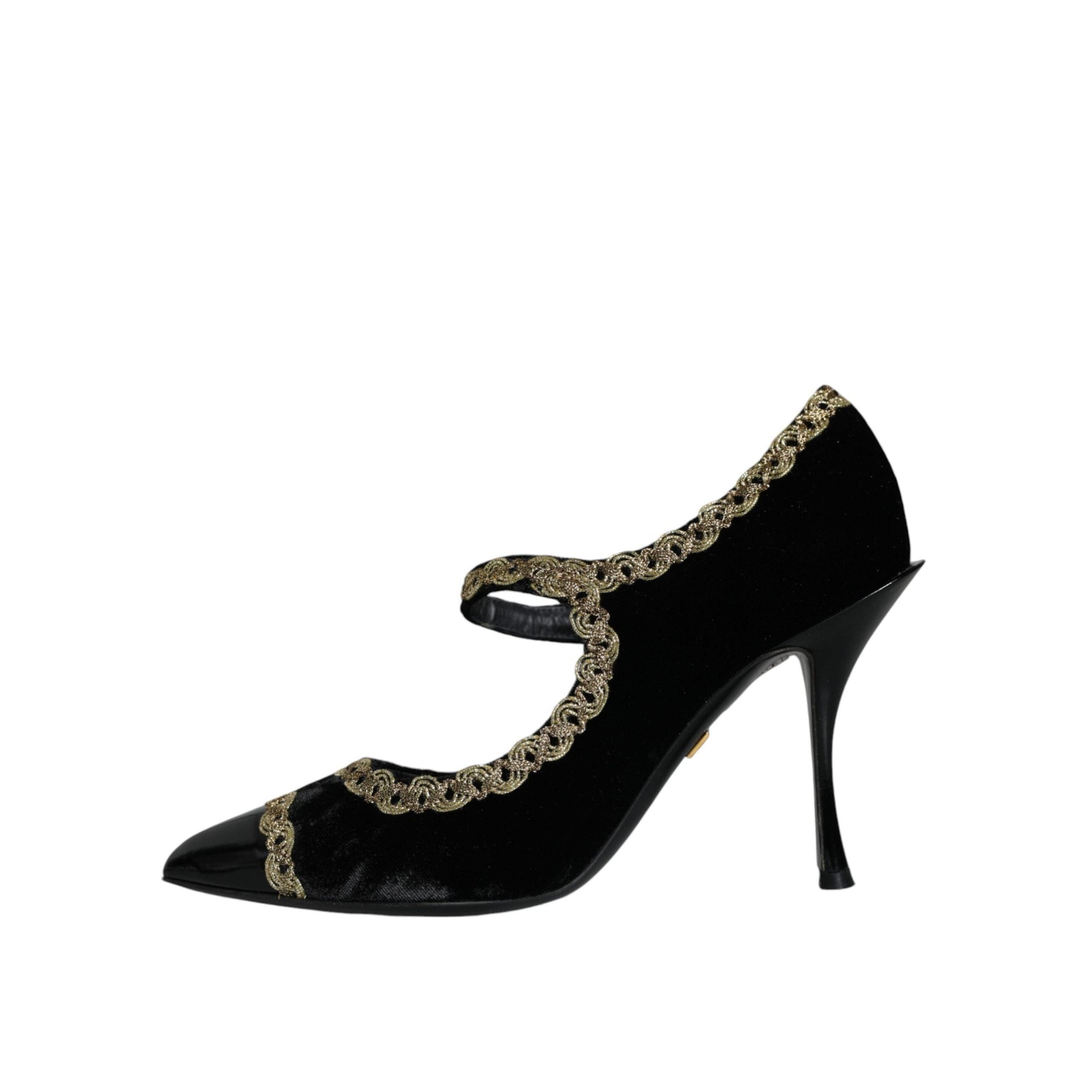 Dolce &amp; Gabbana Black Mary Janes Velvet Gold Pumps Shoes