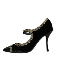 Dolce & Gabbana Black Mary Janes Velvet Gold Pumps Shoes