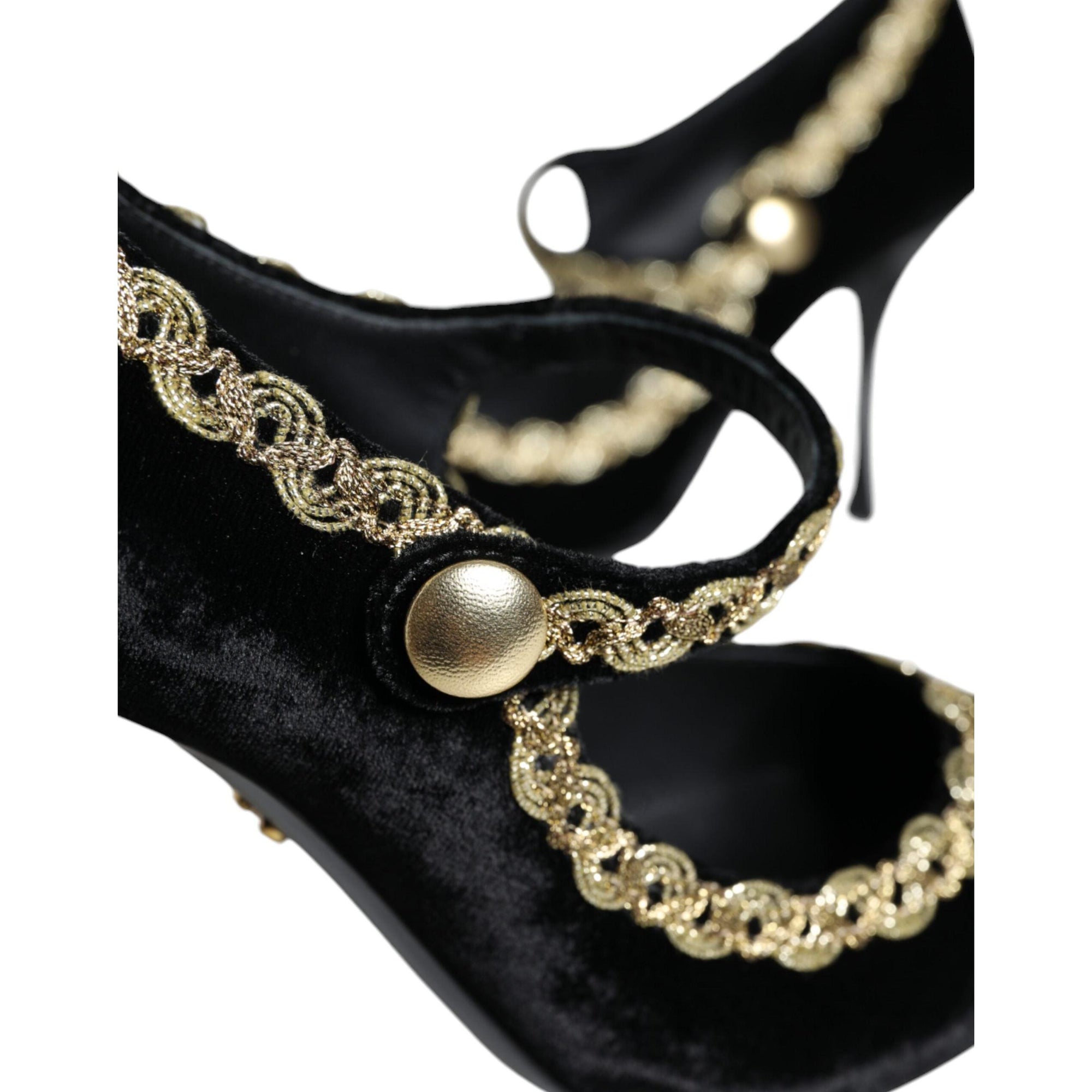 Dolce &amp; Gabbana Black Mary Janes Velvet Gold Pumps Shoes