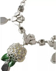 Dolce & Gabbana Silver Brass Clear Crystal Roses Pendants Necklace