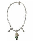 Dolce & Gabbana Silver Brass Clear Crystal Roses Pendants Necklace