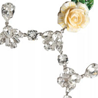 Dolce & Gabbana Silver Brass Clear Crystal Roses Pendants Necklace