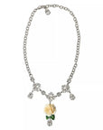 Dolce & Gabbana Silver Brass Clear Crystal Roses Pendants Necklace