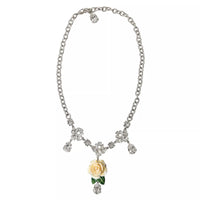 Dolce & Gabbana Silver Brass Clear Crystal Roses Pendants Necklace