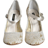 Dolce & Gabbana White Lace Crystals Heels Sandals Shoes