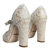 Dolce & Gabbana White Lace Crystals Heels Sandals Shoes