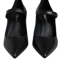 Dolce & Gabbana Black Leather Logo Heels Mary Janes Pumps Shoes