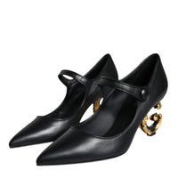 Dolce & Gabbana Black Leather Logo Heels Mary Janes Pumps Shoes