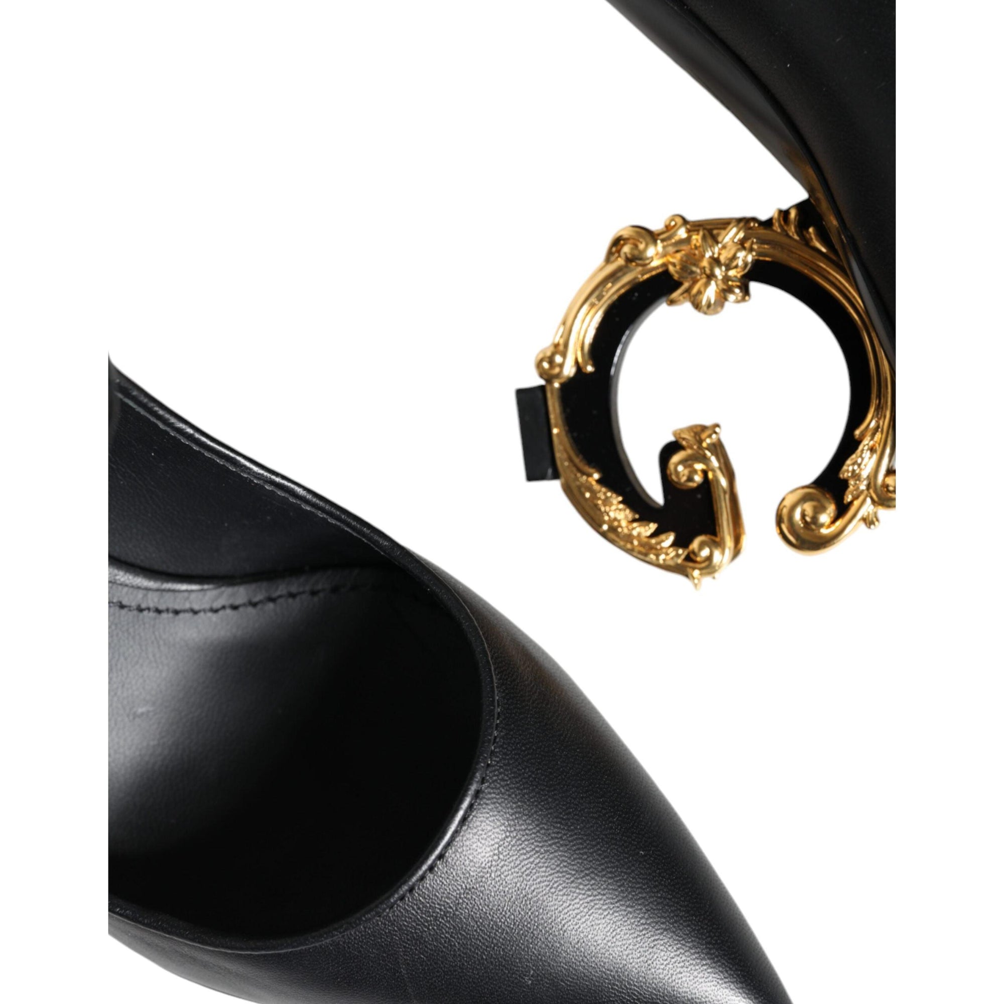 Dolce &amp; Gabbana Black Leather Logo Heels Mary Janes Pumps Shoes