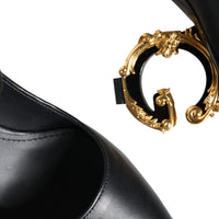 Dolce & Gabbana Black Leather Logo Heels Mary Janes Pumps Shoes