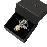 Dolce & Gabbana Silver Brass Clear Crystal Roses Pendants Necklace