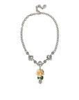Dolce & Gabbana Silver Brass Clear Crystal Roses Pendants Necklace