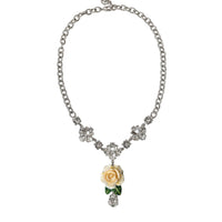 Dolce & Gabbana Silver Brass Clear Crystal Roses Pendants Necklace