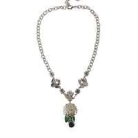 Dolce & Gabbana Silver Brass Clear Crystal Roses Pendants Necklace