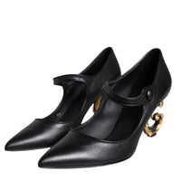 Dolce & Gabbana Black Leather Logo Heels Mary Janes Pumps Shoes