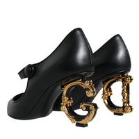 Dolce & Gabbana Black Leather Logo Heels Mary Janes Pumps Shoes