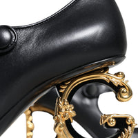 Dolce & Gabbana Black Leather Logo Heels Mary Janes Pumps Shoes