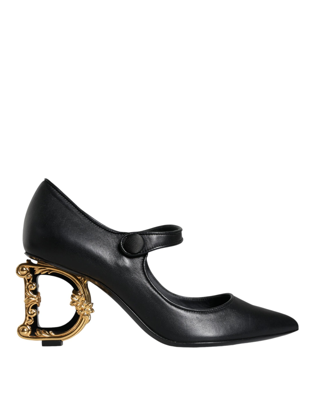 Dolce & Gabbana Black Leather Logo Heels Mary Janes Pumps Shoes