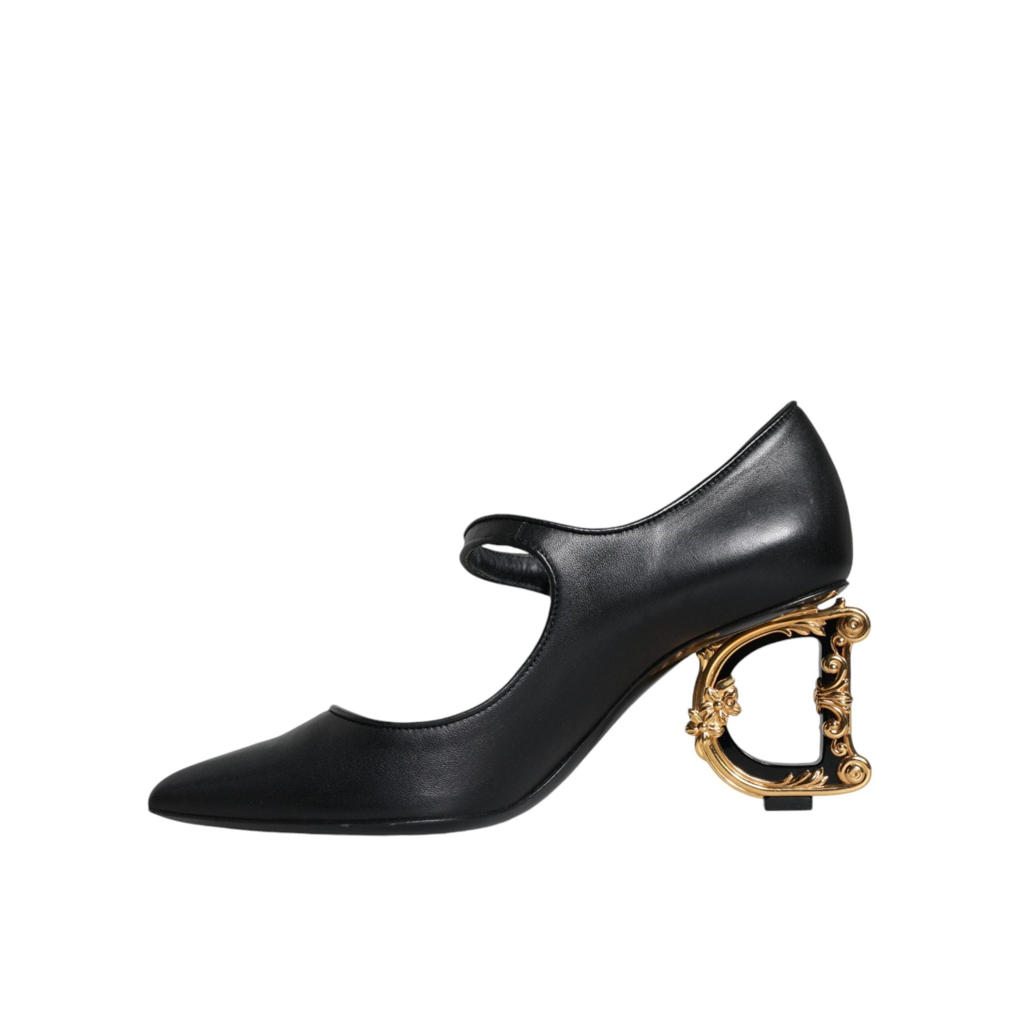 Dolce &amp; Gabbana Black Leather Logo Heels Mary Janes Pumps Shoes