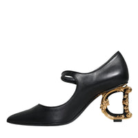 Dolce & Gabbana Black Leather Logo Heels Mary Janes Pumps Shoes