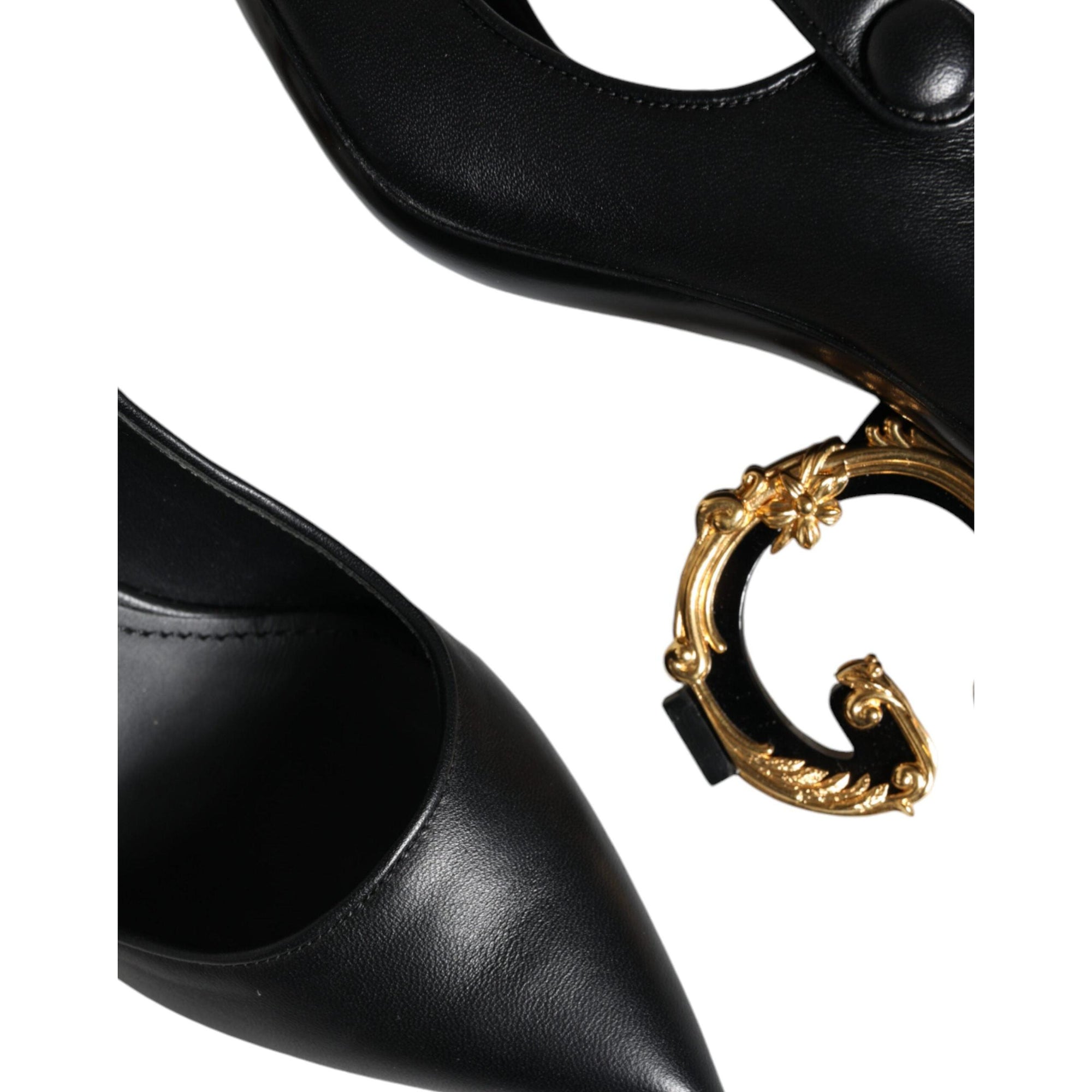 Dolce &amp; Gabbana Black Leather Logo Heels Mary Janes Pumps Shoes