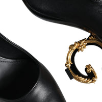 Dolce & Gabbana Black Leather Logo Heels Mary Janes Pumps Shoes