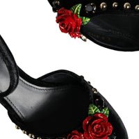 Dolce & Gabbana Black Velvet Roses Ankle Strap Pumps Shoes