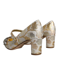 Dolce & Gabbana Gold Jacquard Crystal Mary Janes Pumps Shoes