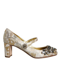 Dolce & Gabbana Gold Jacquard Crystal Mary Janes Pumps Shoes