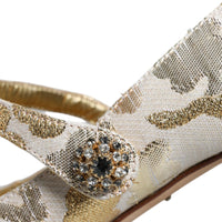 Dolce & Gabbana Gold Jacquard Crystal Mary Janes Pumps Shoes