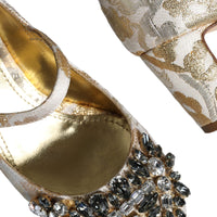 Dolce & Gabbana Gold Jacquard Crystal Mary Janes Pumps Shoes