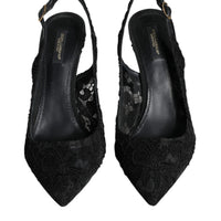 Dolce & Gabbana Black Taormina Lace Bellucci Slingbacks Shoes