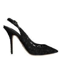 Dolce & Gabbana Black Taormina Lace Bellucci Slingbacks Shoes